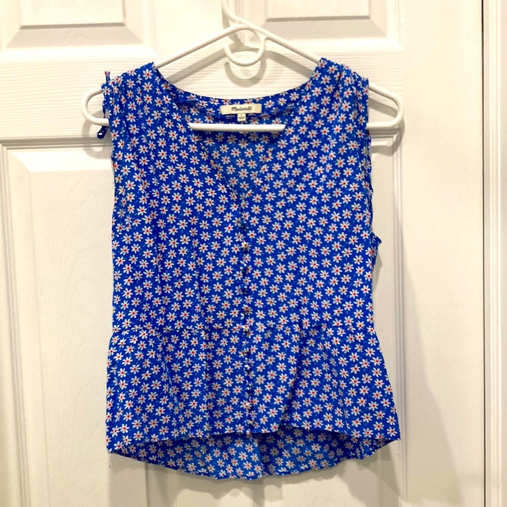 Madewell peplum blue floral tank